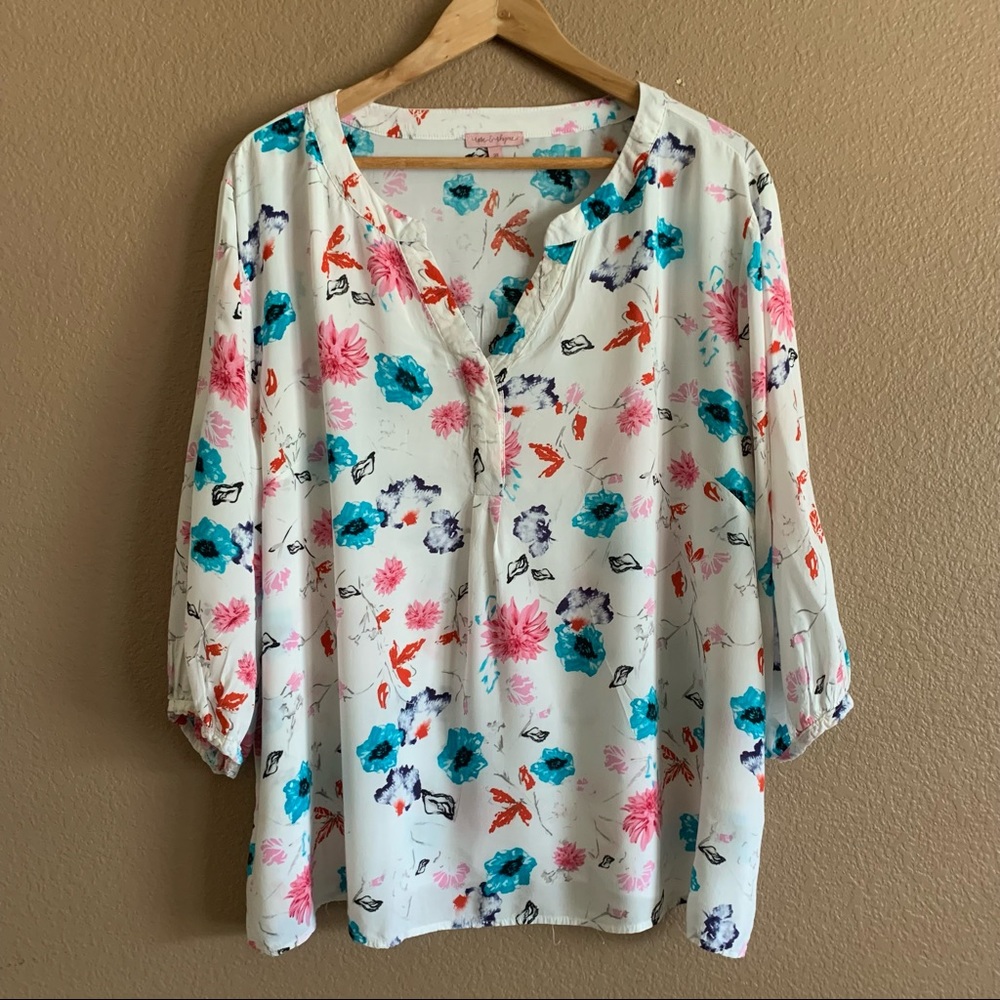 Rose & Rhyme White Floral Print Top 3X